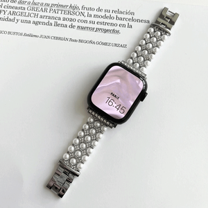Para <span class=keywords><strong>Apple</strong></span> <span class=keywords><strong>Watch</strong></span> Band 38 40 41 42 44 45 mm Mujeres Niñas Cadenas de metal con cuentas de perlas Pulsera de eslabones Correa de reloj para Iwatch Series 8 7 - Product Image 4