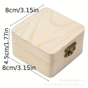 Caja de Almacenamiento de Madera Maciza, Cuadrada, de Pino, Sin Acabado, Hecha a Mano, para Regalos, Artesanías, Joyería - Product Image 3