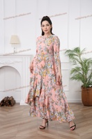 Miyake femmes décontracté bohème Floral Robe De Soir luxe rose modeste église Vestido grande taille manches longues taille libre Robe