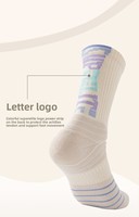 Chaussettes de basketball montantes pour jeunes, tricotées, à motif lettres dégradées, antidérapantes, en polyester/poly-coton, avec doublure haute performance, pour athlètes professionnels