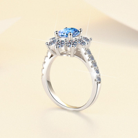 Bijoux fins, certificat GRA, forme de fleur, bleu 1Ct VVS1, moissanite colorée, bague en argent sterling S925, fiançailles pour femme