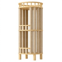 Tour à gratter cylindrique moderne pour chat, multi-niveaux, en bois massif, avec corde en sisal naturel, 101 cm, avec balustrade supérieure circulaire