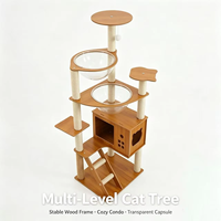 Arbre à chat en bois avec deux capsules spatiales en acrylique, poteau à gratter en sisal, meubles pour chat à plusieurs niveaux