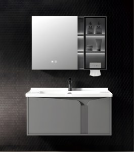 Mobile Bagno Ultra Moderno in PVC Grigio con Armadietto Sospeso e Unità Laterale Verticale Salvaspazio - Product Image 3