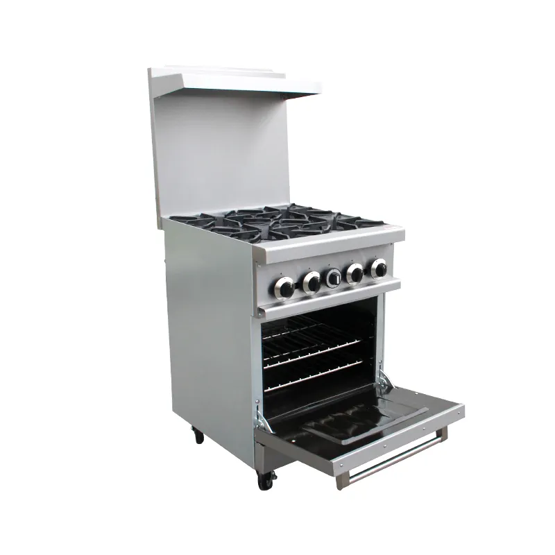 Cuisinière à gaz fabricant de 24 pouces Cuisinière à 4 brûleurs en acier inoxydable Cuisinière autoportante avec four à gaz