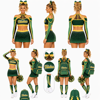 Seragam Kompetisi Cheerleading Rok Lipit Lengan Panjang Logo Kustom AB Crystal High Stretch Spandex