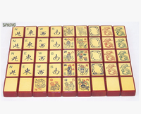 Juego de Mahjong Americano Retro con Bordes Rojos, Fichas Acrílicas Amarillas, 160 Fichas Geisha Joker para Diversión Familiar y Clubes
