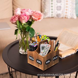 Retro Wooden Desktop <b>Pen</b> Holder Storage Box 360 Degree Rotation Multi Functional Pencil Organizer For Home Office School Use - Product Image 3