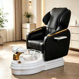 เก้าอี้นวดเท้าสปาสีเบจสุดหรู พร้อมระบบนวดแบบกลิ้ง เก้าอี้แช่เท้าปรับเอนด้วยไฟฟ้า สำหรับร้านทำเล็บ เฟอร์นิเจอร์ร้านเสริมสวยและสปา - Product Image 4