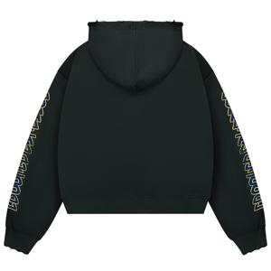 เสื้อฮู้ดดี้ผู้ชายทรงโอเวอร์ไซส์สไตล์วินเทจฟอกสีแบบแอซิดวอช แต่งลายกราฟิกโลโก้แบบซิป สำหรับขายส่งเสื้อผ้าสตรีทแวร์ - Product Image 2
