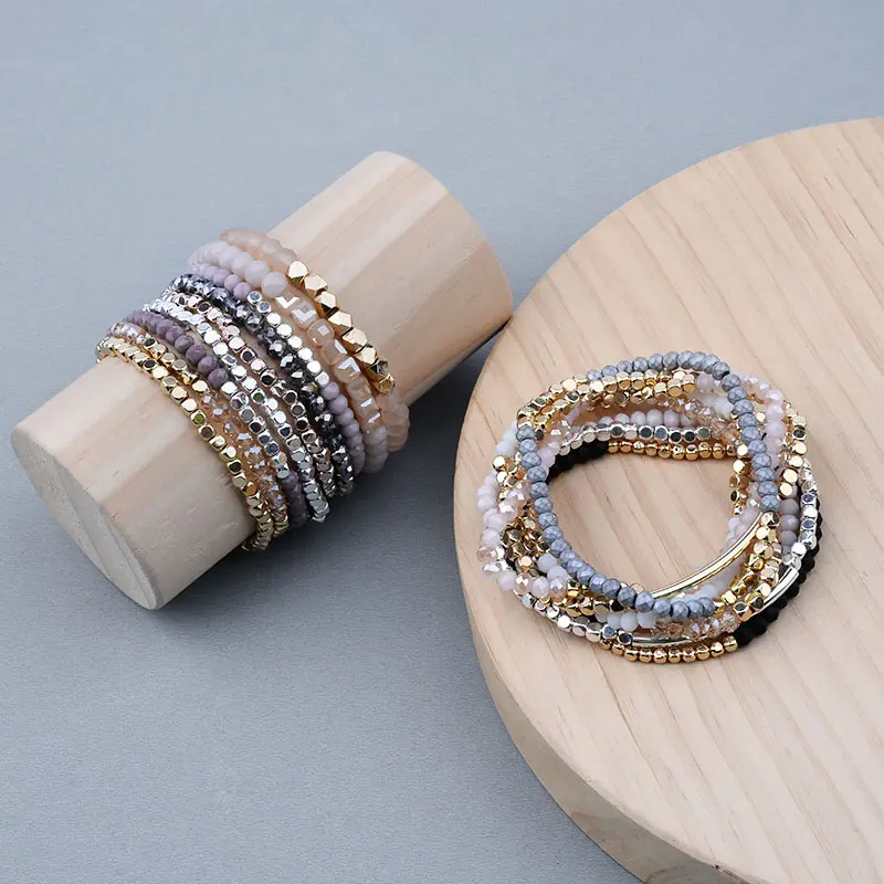 Pulseira de cristal feminina, pulseira multicolorida de cristais e acrílico, para mulheres, com contas de cobre, rosa, branco, preto, cinza, cristal