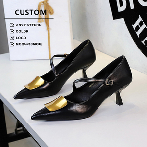 Wholesale Women Office Heels Shoes Pointed Toe Ankle Strap <b>Pumps</b> for Business Plus Size Italy Style - Product Image 4