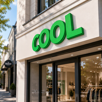 Enseigne publicitaire extérieure personnalisée en lettres 3D métalliques vert vif, étanche, avec logo en acrylique éclairé par l'avant pour devanture de magasin