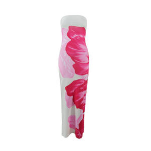 I-0613 Vêtements pour Femme Robe Tube Élégante Sexy et Mince d'Été à Épaules Dénudées Style Urbain à Imprimé Floral - Product Image 4