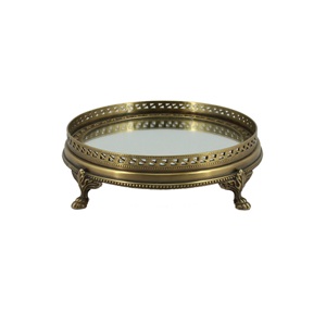 Nouveau Design Plateau de Service pour le Stockage de Noël Plateau à Miroir en Métal de Forme Personnalisée Fer Plaqué Or avec Poignée en Verre - Product Image 5