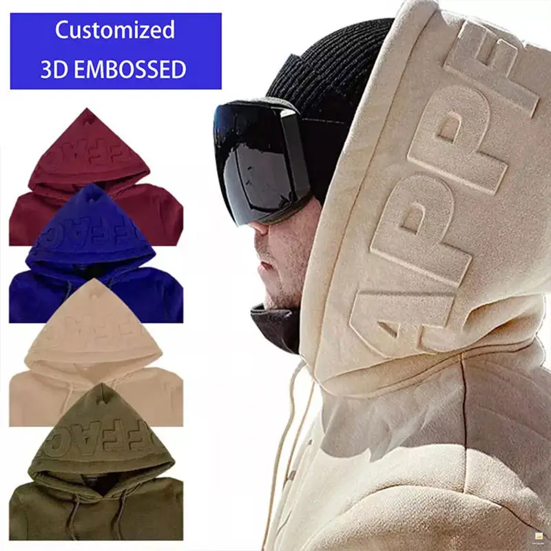 Fabricant de vêtements pour hommes personnalisés qualité supérieure 100 coton surdimensionné 3d logo en relief sweats à capuche