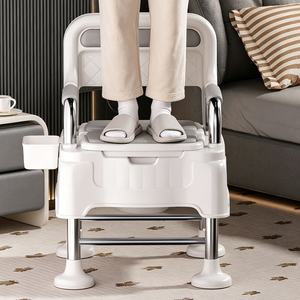 Chaise de toilette avec cadre en acier, réglable en hauteur, siège rembourré, accoudoirs réglables, bac amovible, pour personnes âgées - Product Image 4