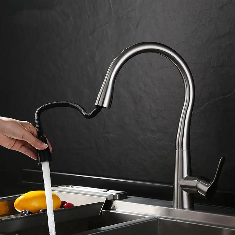 High-end kitchen faucet chrome 304 stainless steel brushed rotatable hot and cold water sink faucet kitchen sink faucet
