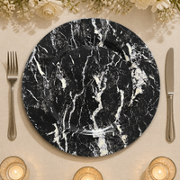 Assiette de présentation en PP effet marbre noir de 13 pouces, légère et incassable, pour mariages, banquets et événements festifs