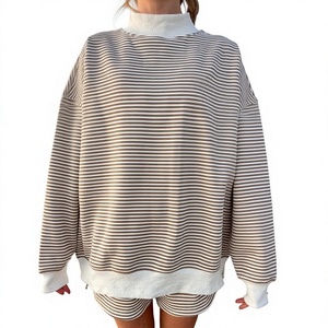 Sudadera de punto para mujer, personalizable, de invierno, extragrande, con estampado de rayas, cuello simulado, hombros caídos, de poliéster/algodón - Product Image 5