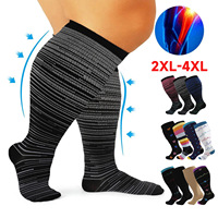 Chaussettes de compression personnalisées grande taille pour mollets larges, en nylon, hauteur genou, respirantes, pour la course, le fitness, les voyages, hommes et femmes, vente en gros