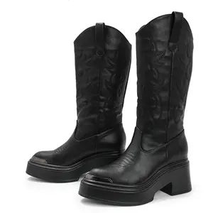 Custom Metal Toe Cowboys Cowgirl Vintage Fringe Platform Knight Boots Mid Calf Ladies Female Western Boot For Women