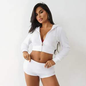 Conjunto Deportivo de 2 Piezas para Mujer, Modelo 2026, Sudadera con Cierre y Cuello Redondo, Pantalones Cortos Ajustados, Ligeros, Transpirables, de Spandex y Poliéster - Product Image 2