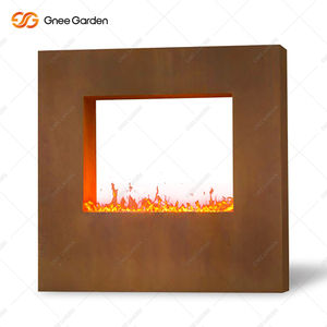 Foyer au gaz naturel en acier corten de style moderne, design carré, foyer extérieur sans fumée, foyer portable pour patio, cuisine en plein air - Product Image 2