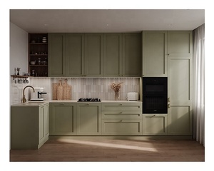 Moderno Gabinete Cocina American RTA Set Pared de madera maciza Textura de roble Diseño de almacenamiento minimalista Gabinete de cocina - Product Image 5