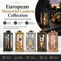 Lanterne funéraire de luxe en acier inoxydable OEM avec support de bougie en verre et motif croix et colombe pour la décoration des tombes commémoratives
