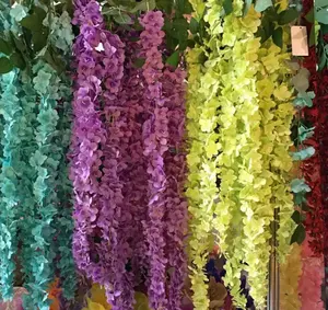 QSLH-620 Supplier Wedding White Silk Flower Centerpiece Flower Wisteria Vine Garland Hanging Artificial Flowers For Ceiling