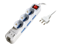 Enchufe Múltiple Italiano 6 Tomas 2P + T 10/16A Bipasso + 3 Tomas 10/16A Bipasso/Schuko con 2 USB (1A + 1C) Máx: 3500W