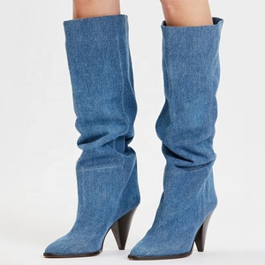 Bottes hautes à talons pointus en daim pour femmes, grande taille 45, bottines longues pour femmes avec talons originaux - Product Image 6