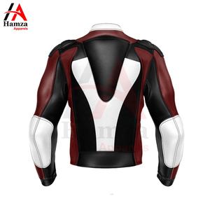 Unisex Black Red White Motorcycle Leather Jacket Front Zip Closure <b>Stand</b> Collar Colorblock Design Side Zip Pockets Windproof - Product Image 2