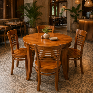 Traditional Eco-Friendly Wood Dining <b>Chair</b> <b>with</b> <b>Round</b> Seat and Slatted Back for Home or Hotel Use From Indonesia Supplier - Product Image 1