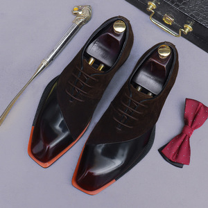 Zapatos de hombre de estilo británico, cosidos, de cuero vacuno y gamuza, para novio de boda, banquete, o informales de negocios, con cordones. - Product Image 5