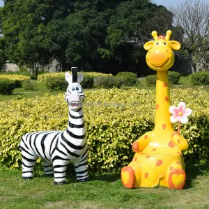 Artificial Good Quality Fiberglass Animal Seat Statues Children's Park Decor Cartoon Cute Animal Zebres Giraffe Chair Statues