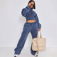 Huili produsen kustom Logo baju olahraga kosong Pullover atasan bertudung asam cuci Activewear wanita pakaian olahraga dan Set Hoodie