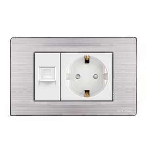 Module fonctionnel de panneau 4*2 4*4 avec interrupteur de prise standard UE allemande, charge rapide USB Type C, clé DIY, gris brossé - Product Image 1