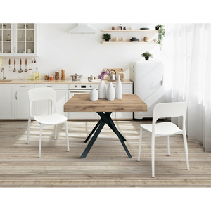 Table à manger extensible Leonardo 95 à 145 cm, plateau en mélamine chêne rustique, pieds croisés noirs, usage intérieur - Product Image 3