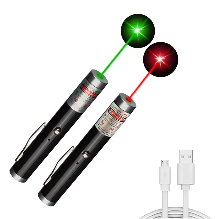 새로운 미니 싱글 포인트 내부 배터리 USB 충전 녹색 레이저 포인터 523nm 레드 라이트 650nm 표시기 교육 펜