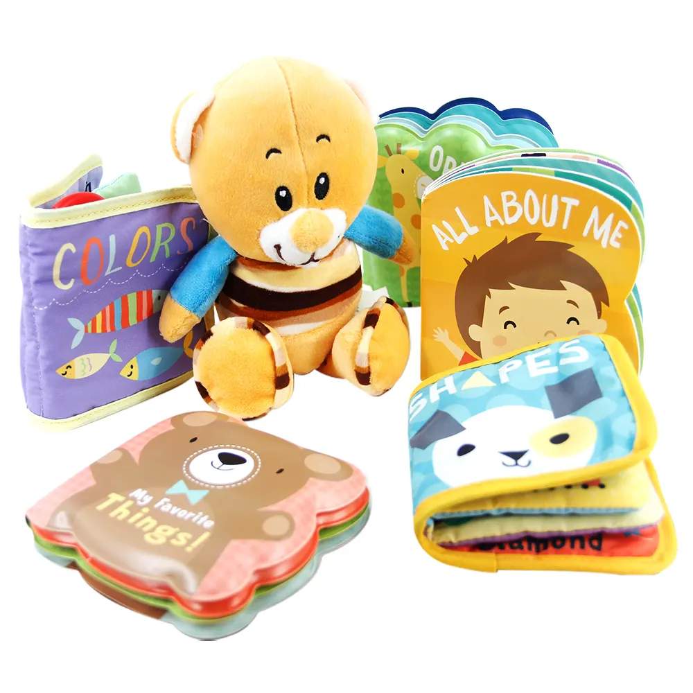 Skoodle-Libro de bebé suave de alta calidad, conjunto de regalo con libros de baño, libros de mesa, libros de tela y oso de felpa Pal