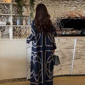 Último Modelo de Abaya Musulmana, Vestidos Modestos de 2 Piezas con Pantalones, Abaya Abierta de Manga Larga con Estampado Turco, Vestido Musulmán para Mujer - Product Image 6