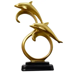 modern design golden handicraft ornaments desktop table large dolphins polyresin statue home decor