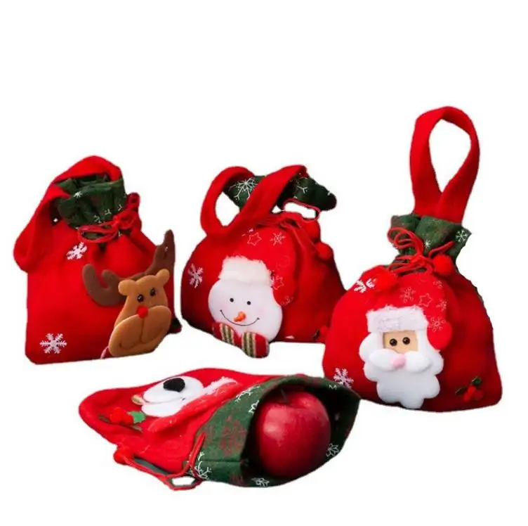 4 modèles de sacs de cadeaux de Noël en tissu de velours avec cordon de serrage Sac fourre-tout pour cadeaux de Noël Décorations de fête de Noël