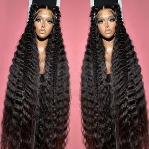 30 40Inch Natural Swiss HD Transparent Lace Frontal Wig Brazilian 100% Human Hair Vendors Deep Wave Lace Front Wigs