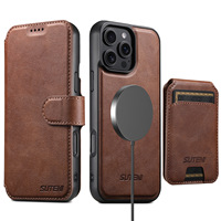 Étui pour iPhone 18 Pro Max avec porte-cartes, support de charge sans fil magnétique trois-en-un, étui en cuir pour 17 Pro