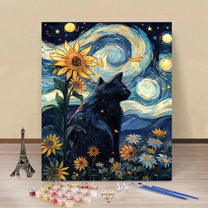 Star Cat bricolage peinture à l'huile numérique <span class=keywords><strong>Van</strong></span> <span class=keywords><strong>Gogh</strong></span> remplissage peint à la main paysage et fleur usine en gros pour la maison décorative utilisation - Product Image 2