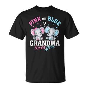 Camiseta para revelar el género del bebé para la abuela, camiseta con diseño de elefante, rosa o azul, las abuelas te quieren - Product Image 1