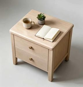 Natural Solid Wood Nightstand,2 Drawer Minimalist Straight Leg Bedside Cabinet for Nordic Bedroom <b>Night</b> <b>Stand</b> - Product Image 2